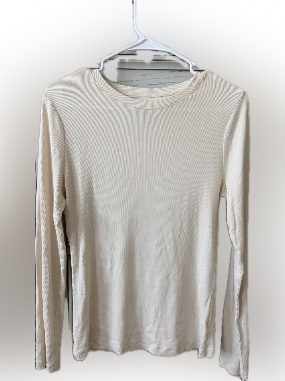 a new day Cotton Long-Sleeve Ribbed Tee in Cream Size S